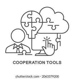 Icon – Cooperation Tools. Tools And Platforms Used For Digital Collaboration. The Thin  Contour Lines.