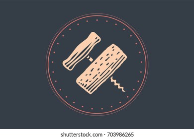 Icon of Corkscrew in circle on colorful background. Logo template for bar, cafe, restaurant in food and wine theme. Logo, signs, labels, identity, badges for business brands. Vector Illustration