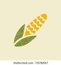 Icon of a corn. Stylized drawing with colored pencils