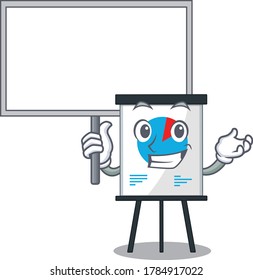 Eine Ikone der Corona-Grafik-Maskottdesign-Stil bringen ein Board