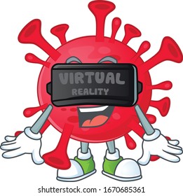 An icon of coronavirus amoeba character using Virtual reality headset