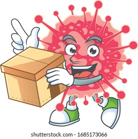 An icon of coronavirus emergency mascot design style with a box