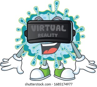 An icon of coronavirus illness character using Virtual reality headset