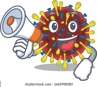 An icon of coronavirus molecule holding a megaphone