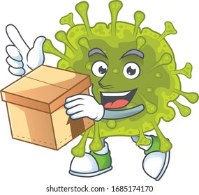 An icon of coronavirus spread mascot design style with a box