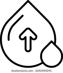 El icono corresponde a un aumento en el nivel, volumen o movimiento ascendente de la presión arterial alta o un conteo alto de glóbulos rojos