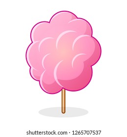 Icon of cotton candy, sugar cloud on stick isolated on white background, candy-floss, vector illustration in flat style