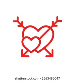 Icon, a couple of Hearts pierced by Cupid's Arrows. Editable Red vector graphic stroke line.