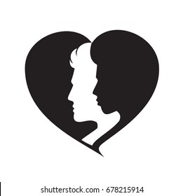 Icon couple in love. Profile of a man and a woman Isolated on white background. Vector illustration.