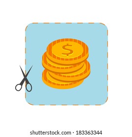 Icon of coupon cutout with money in flat design