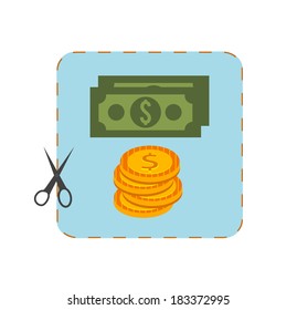 Icon of coupon cutout with money in flat design