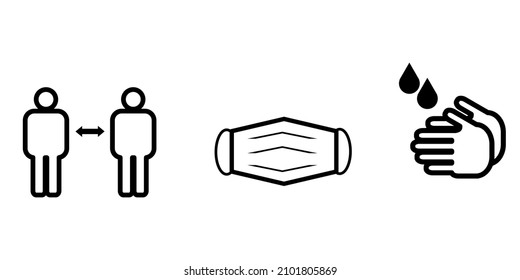 icon for covid prevention with mask icon hand wash icon social distancing icon