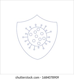 Icon of covid-19 molecule in centre of shild on white tones. Coronavirus Protection sign Illustration for news column, for banner or poster or textile