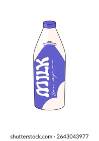 Icon of cow milk bottle. Plastic container of dairy drink. Package of fresh organic beverage. Healthy farm product, food from grocery store. Flat isolated vector illustration on white background