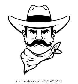 Icono de cabeza de vaquero. Elemento de diseño para logotipo, etiqueta, cartel, afiche, camiseta. Ilustración del vector