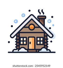 Icon of a cozy cabin in snowy surroundings, perfect for winter scenes.