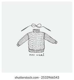 Icon of cozy hand made knitted sweater. Fashionable handmade topwear. Vector hand drawn flat cartoon illustration.