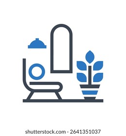 Icon of a cozy living room with a plant and window