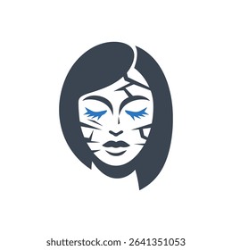 Icon of a cracked face with closed eyes