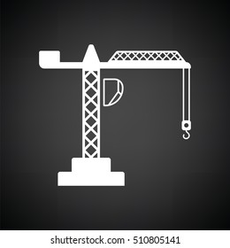 Icon of crane. Black background with white. Vector illustration.