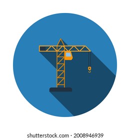 Icon Of Crane. Flat Circle Stencil Design With Long Shadow. Vector Illustration.
