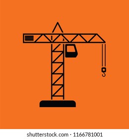Icon of crane. Orange background with black. Vector illustration.