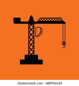Icon of crane. Orange background with black. Vector illustration.