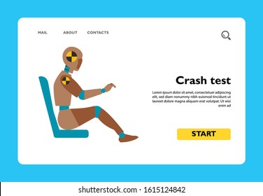 Icon of crash test dummy in seat. Crash test, product test, safety training. Car accident concept. Can be used for topics like car manufacturing, industry, education