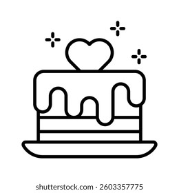 An icon creatively designed in line style showing valentine cake with heart