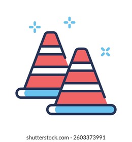 An icon creatively designed in line style showing construction cones