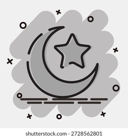 Icon cresent moon. Ramadan kareem elements. Icon in comic style.