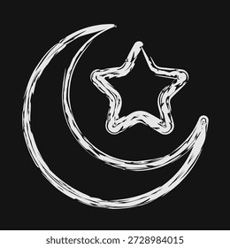 Icon cresent moon. Ramadan kareem elements. Icon in chalk style.