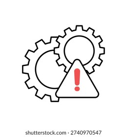 icon a crisis management with gears and warning alert sign, isolated against a clean background.