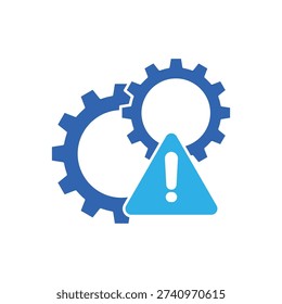 icon a crisis management with gears and warning alert sign, isolated against a clean background.