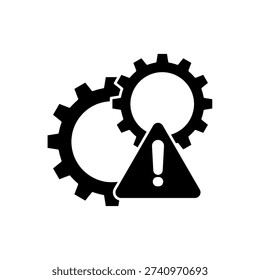 icon a crisis management with gears and warning alert sign, isolated against a clean background.