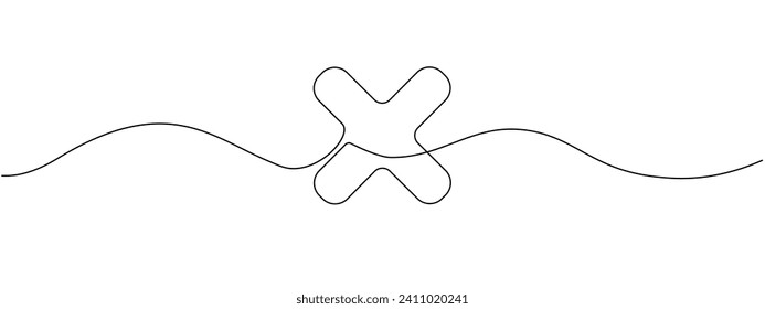 An icon of a cross drawn with a solid line. Continuous line x. Vector illustration.