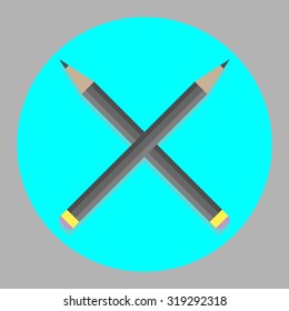 Icon cross pencil. Create and writer, pen and stationery, logo craft author or architect, vector graphic illustration