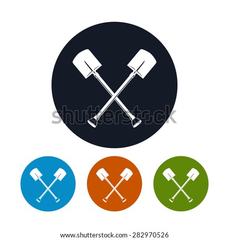 Icon of Crossed Shovels ,  Four Types of Colorful Round Icons  Tool for Digging, Vector Illustration