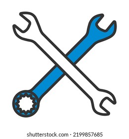 Icon Of Crossed Wrench. Editable Bold Outline With Color Fill Design. Vector Illustration.