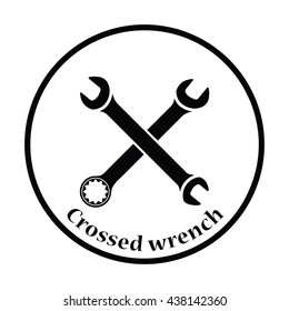 Icon of crossed wrench. Thin circle design. Vector illustration.