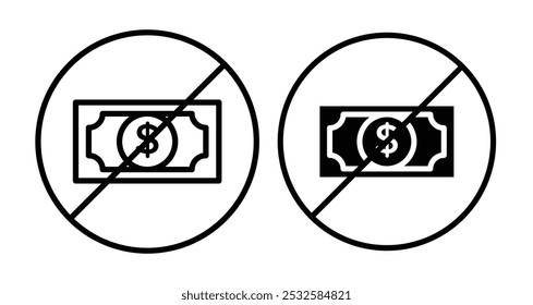 Ícone de um dólar riscado, simbolizando falta de dinheiro, problemas financeiros ou dívida.