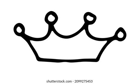 The icon is a crown with four prongs. royal crown in triangles and circles at the end side view hand drawn in doodle style isolated black outline on white for design template