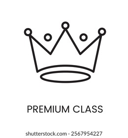 An icon of a crown in vector, representing premium class or exclusivity, with an editable stroke.