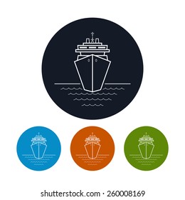 Icon cruise ship , four types of colorful round icons passenger ship or carrier,  vector illustration