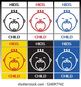 Icon crying baby.
line drawing, symbolic portrait of a child of color options for solutions.