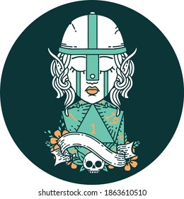 icon of crying elf fighter character face with natural one D20 roll