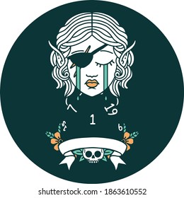 icon of crying elf rogue character with natural one D20 roll