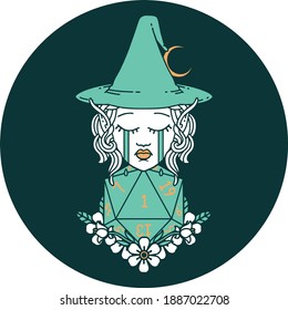 icon of crying elf witch with natural one D20 roll