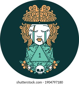 icon of crying human barbarian with natural one D20 roll