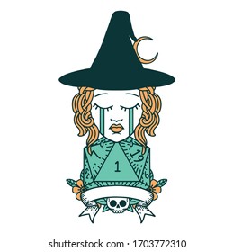 icon of crying human witch with natural one roll